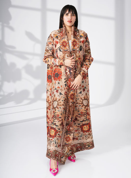 A Modern Self-Printed Pleated Bisht Abaya With Classic Patterns | Bsi4127