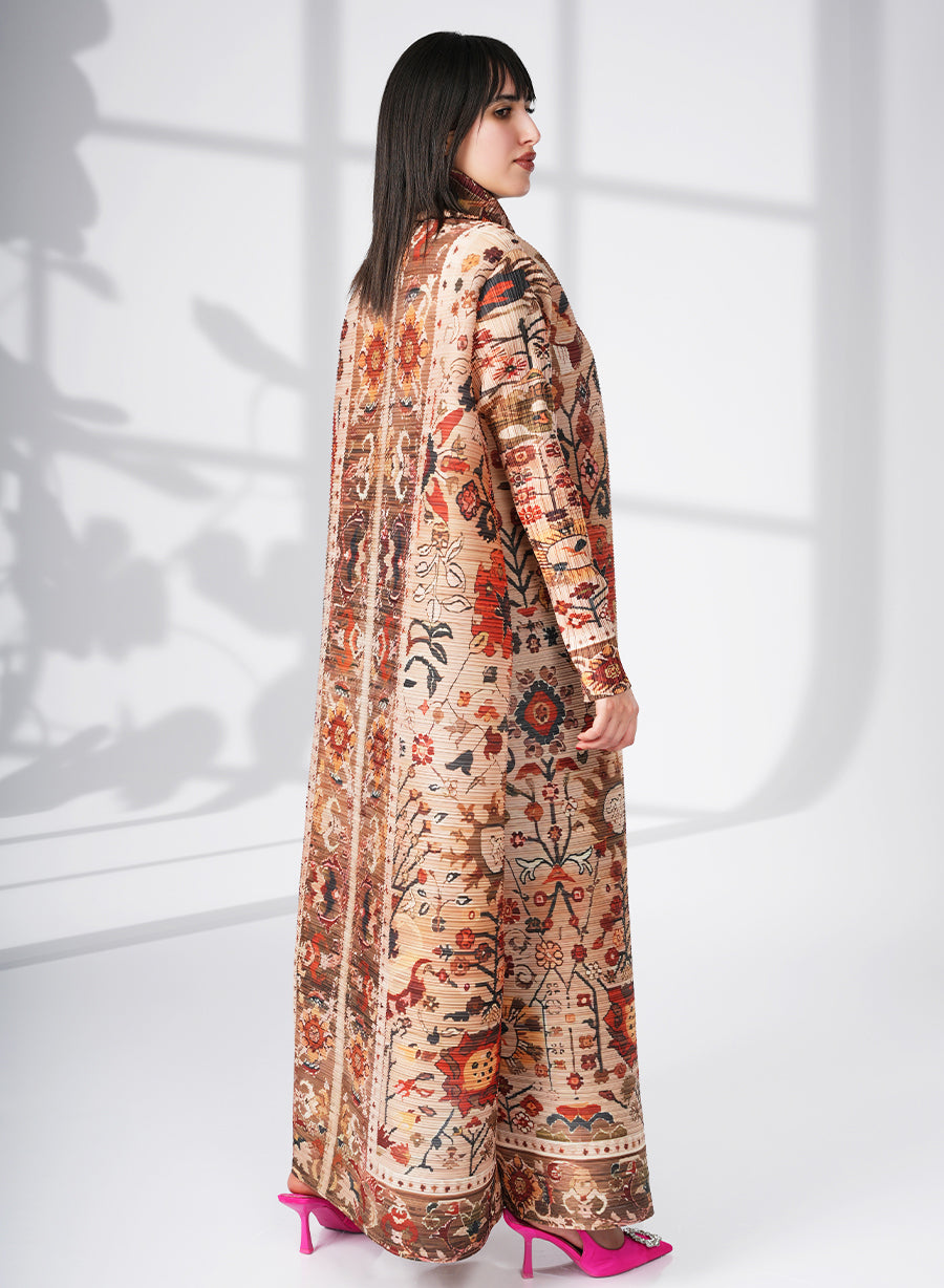 A Modern Self-Printed Pleated Bisht Abaya With Classic Patterns | Bsi4127