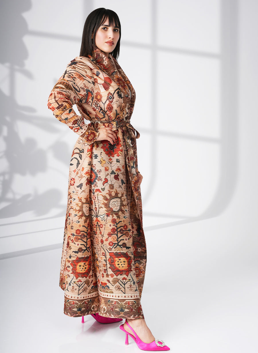 A Modern Self-Printed Pleated Bisht Abaya With Classic Patterns | Bsi4127