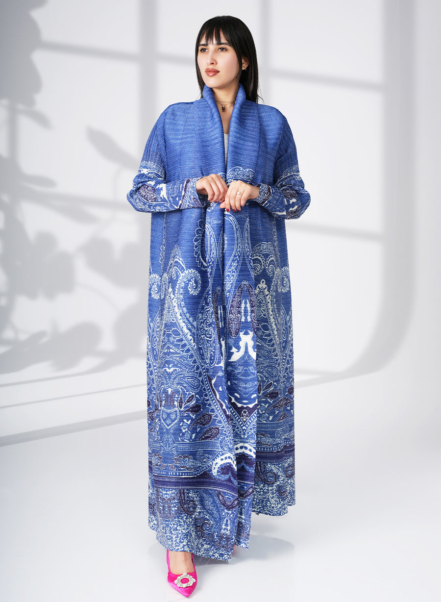 A Modern Self-Printed Pleated Bisht Abaya With Classic Patterns | Bsi4129