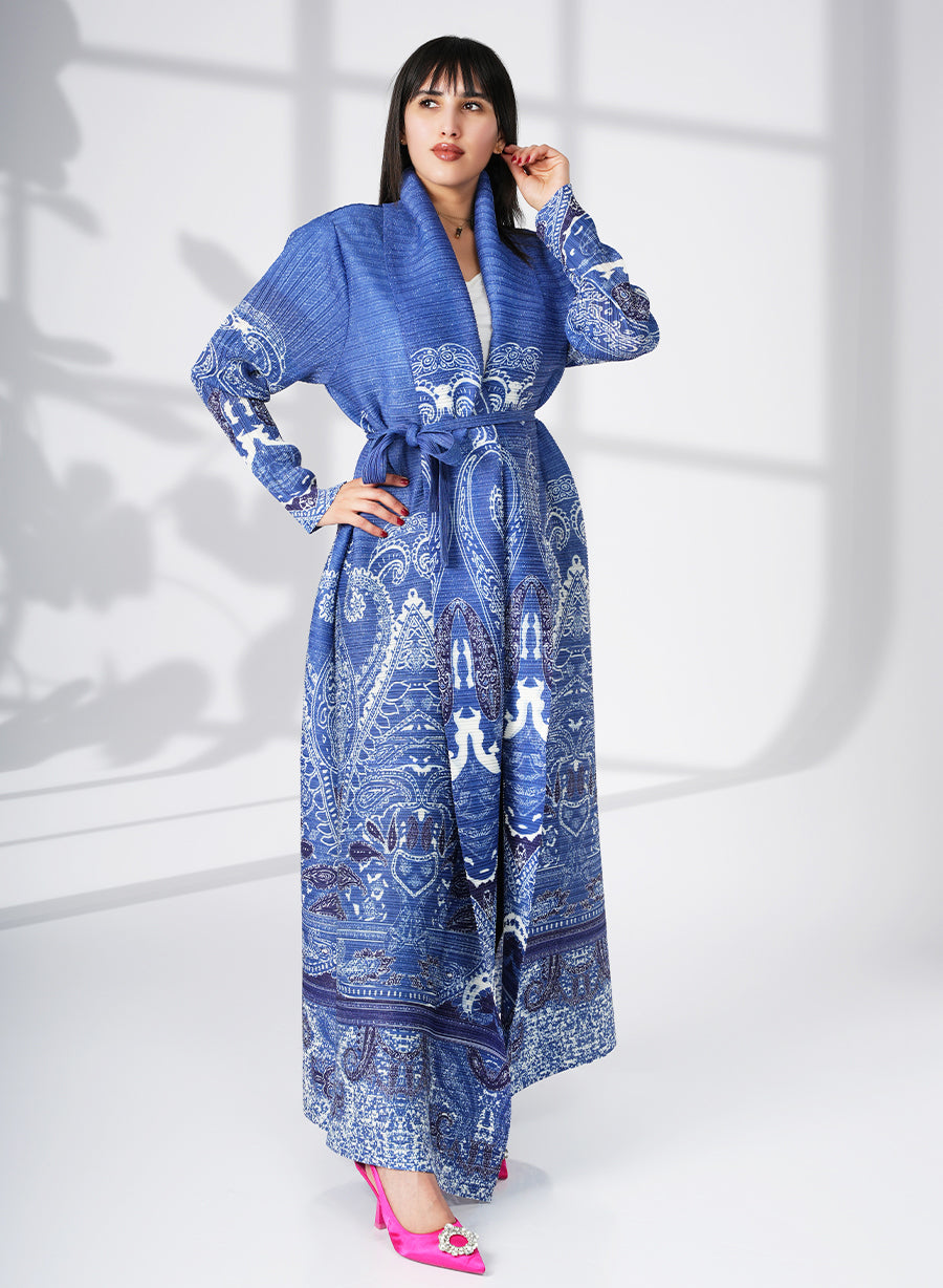 A Modern Self-Printed Pleated Bisht Abaya With Classic Patterns | Bsi4129