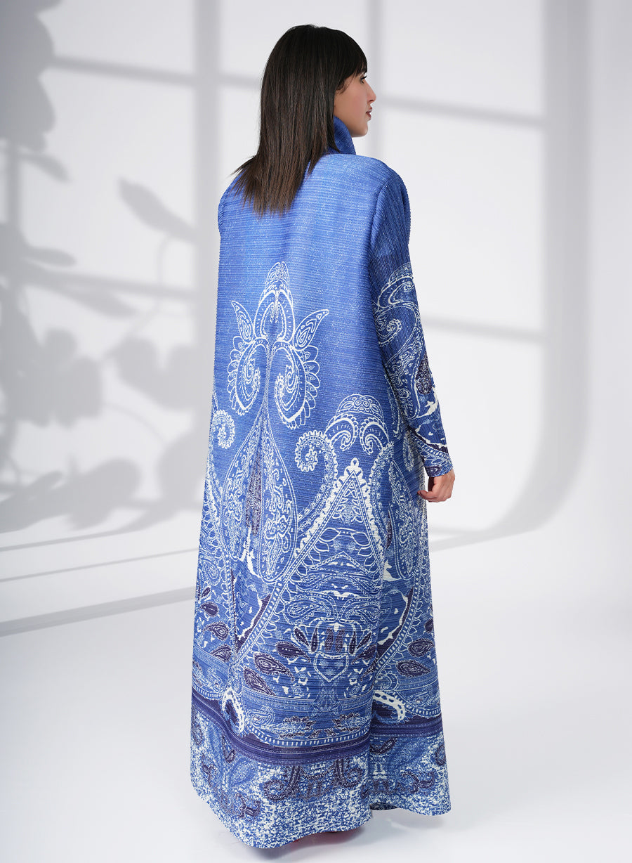 A Modern Self-Printed Pleated Bisht Abaya With Classic Patterns | Bsi4129