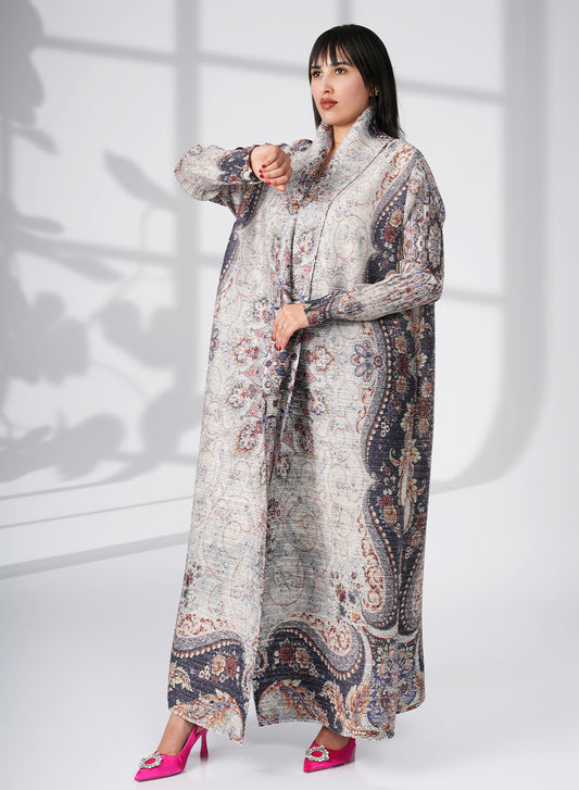 A Modern Self-Printed Pleated Bisht Abaya With Classic Patterns | Bsi4131