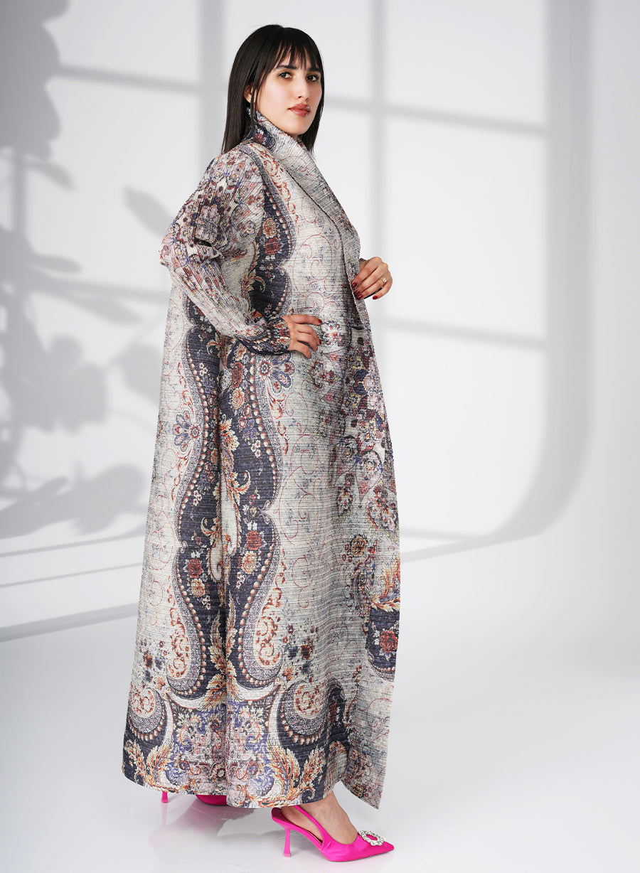 A Modern Self-Printed Pleated Bisht Abaya With Classic Patterns | Bsi4131