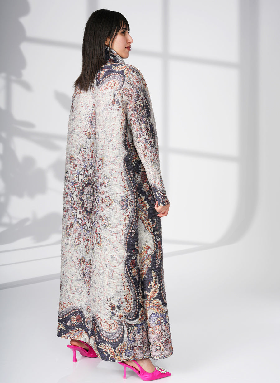 A Modern Self-Printed Pleated Bisht Abaya With Classic Patterns | Bsi4131