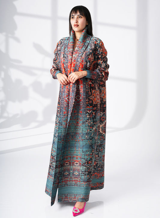 A Modern Self-Printed Pleated Bisht Abaya With Classic Patterns | Bsi4135