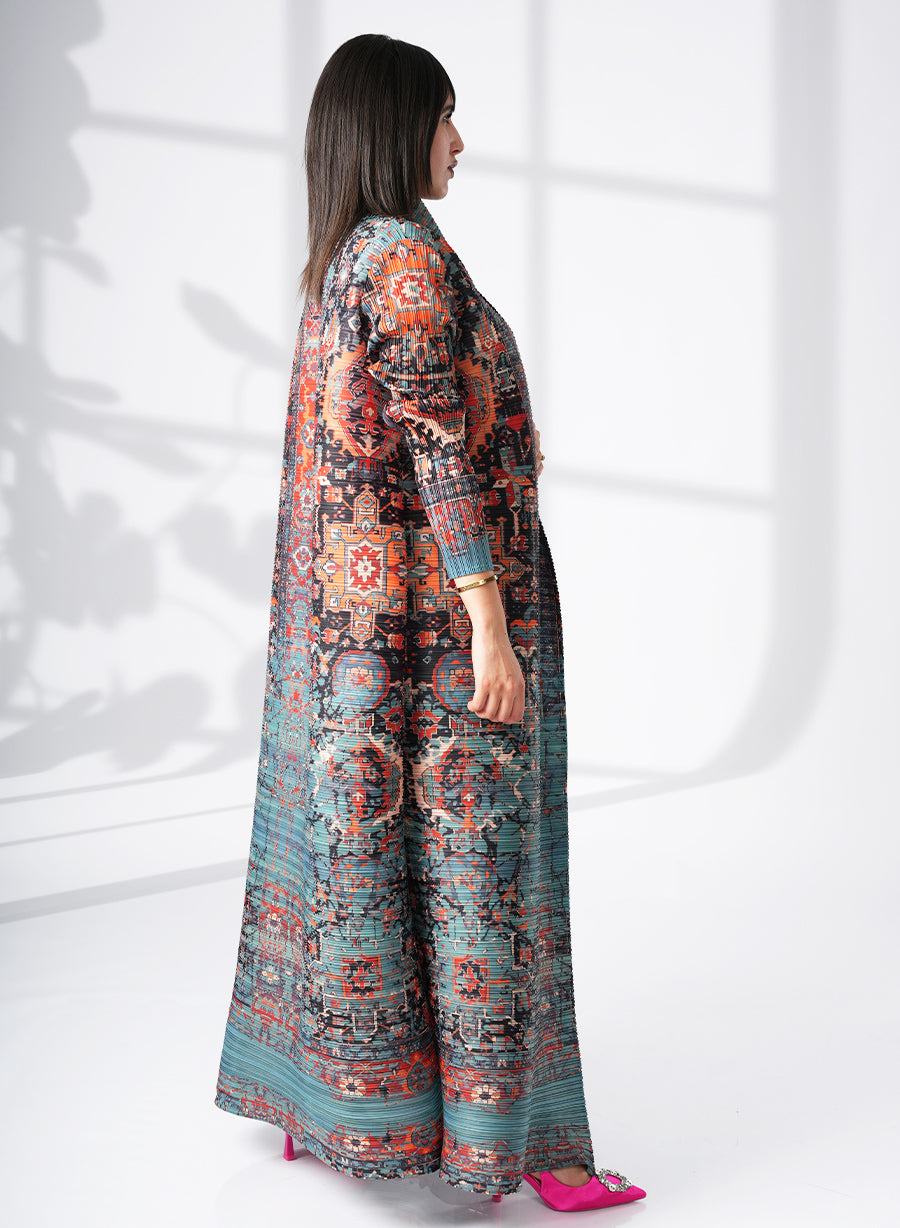 A Modern Self-Printed Pleated Bisht Abaya With Classic Patterns | Bsi4135