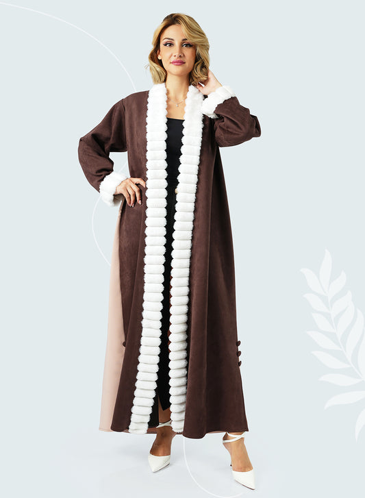 Stylish Dual Color Bisht Style Winter Bisht Abaya – Cozy Elegance for Cold Weather Chic | Bsi4145