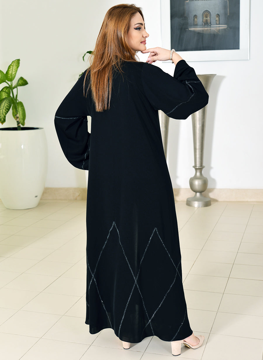 Bsi3741-Wide sleeves beads embellished abaya