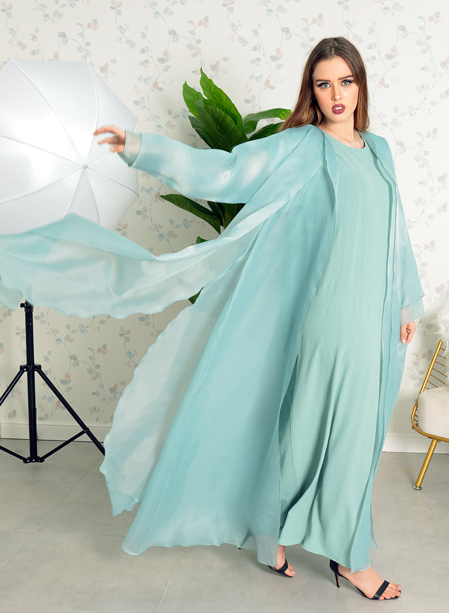 Bsi3750- Double layered organza bisht abaya with inner