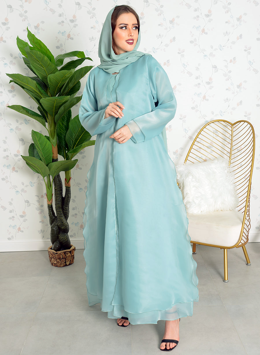 Bsi3750- Double layered organza bisht abaya with inner