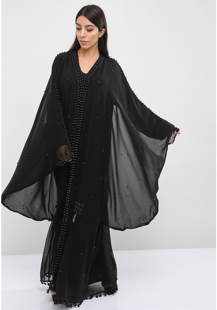 Bsi706- Kaftan style pearl embellished abaya