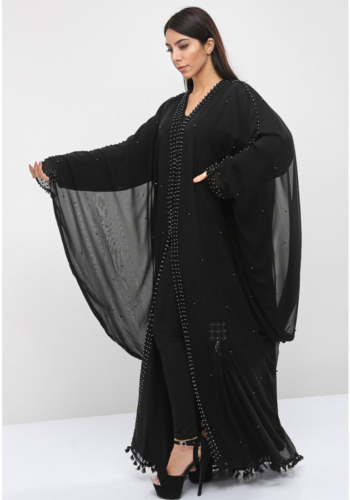 Bsi706- Kaftan style pearl embellished abaya