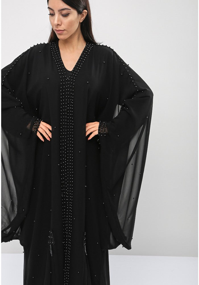 Bsi706- Kaftan style pearl embellished abaya