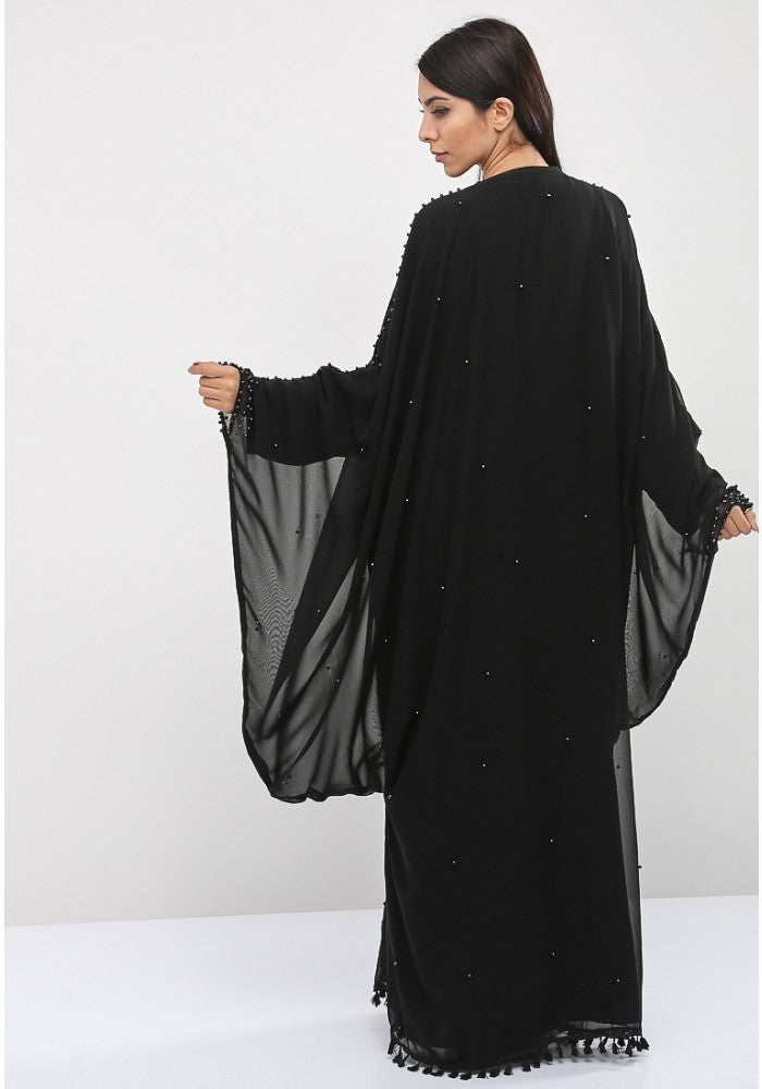 Bsi706- Kaftan style pearl embellished abaya