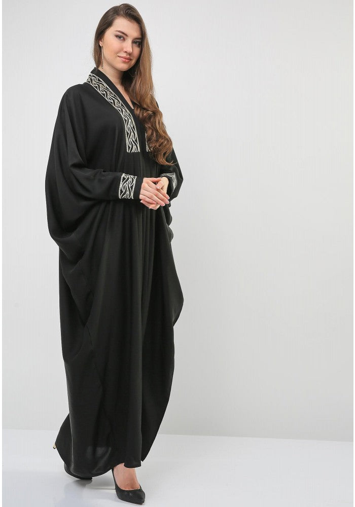 Bsi752- Bahraini  style lace embellished abaya