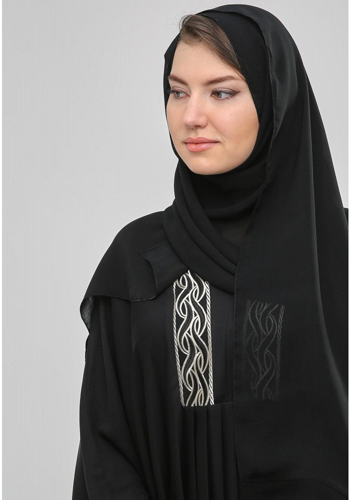 Bsi752- Bahraini  style lace embellished abaya