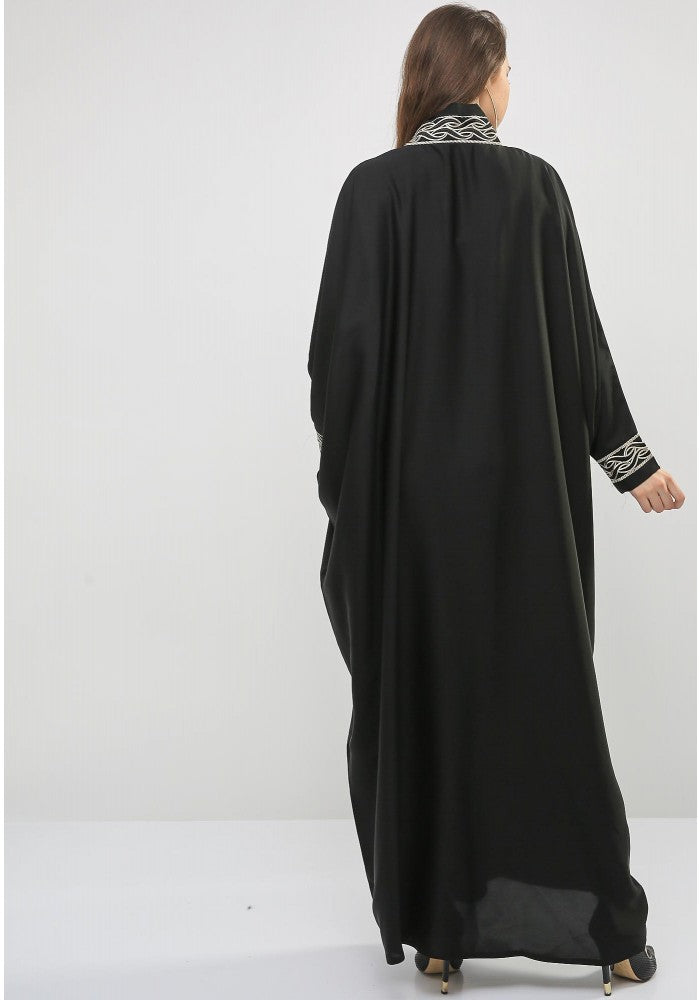 Bsi752- Bahraini  style lace embellished abaya