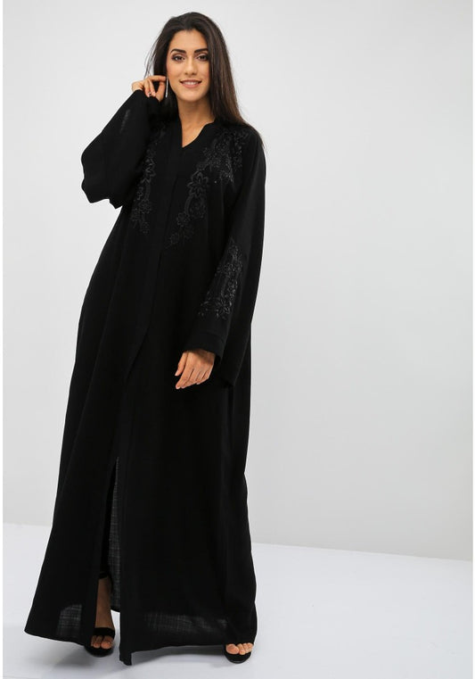 Bsi815- Stylish front open embroidered abaya