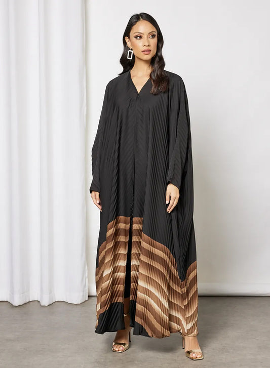 Bsi3623-Modest pleated self printed farasha abaya
