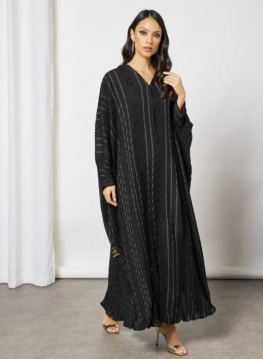 Bsi3624-Modest pleated self printed farasha abaya