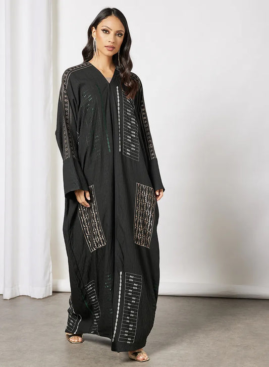 Bsi3666-Embroidered farasha abaya with inner