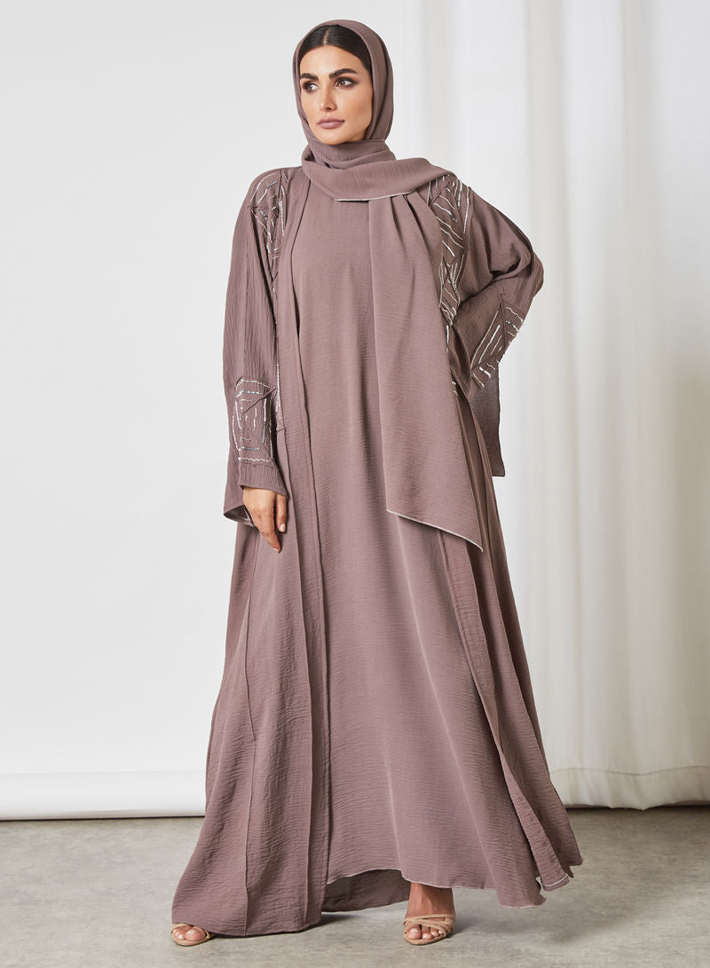 brown abaya with inner dress