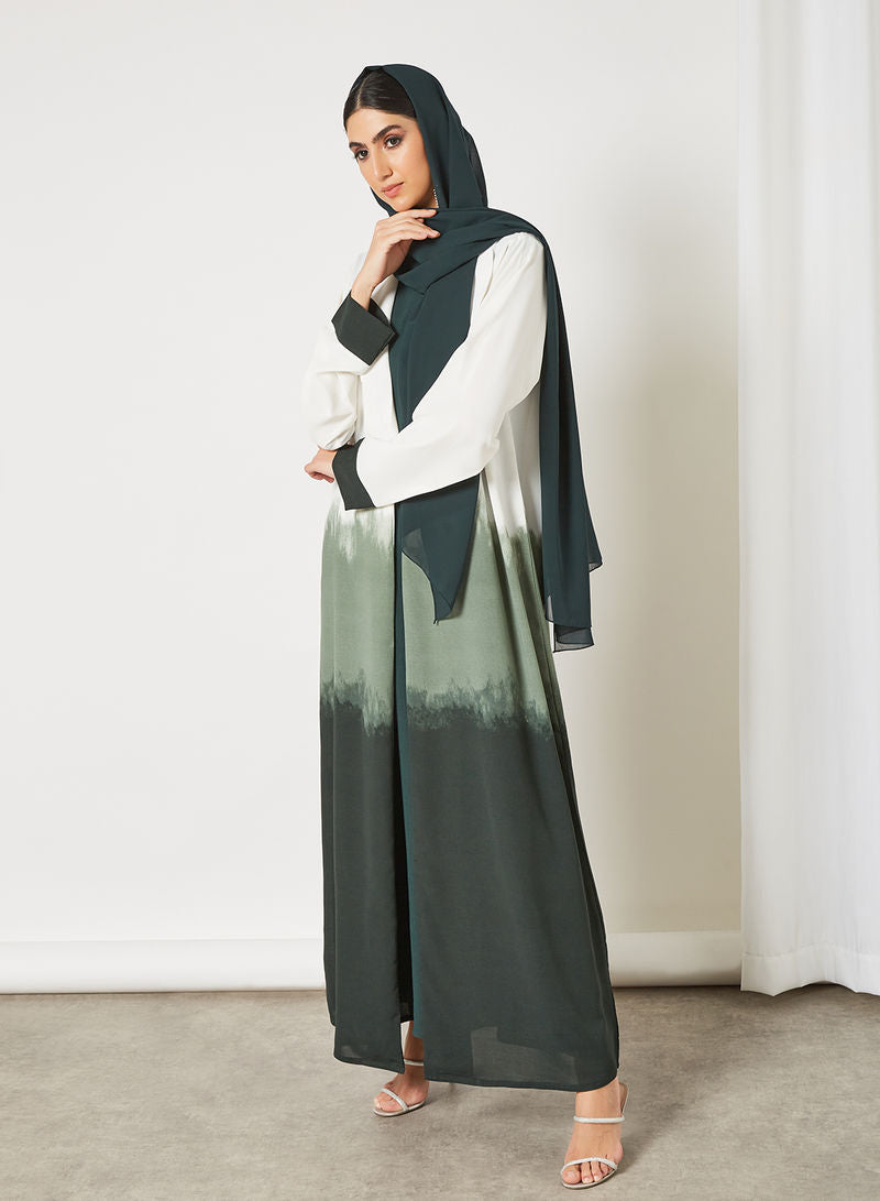 Tie and dye white and green bisht abaya with inner | Bsi3404