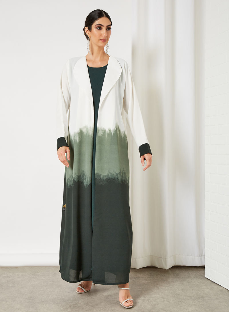 Tie and dye white and green bisht abaya with inner | Bsi3404