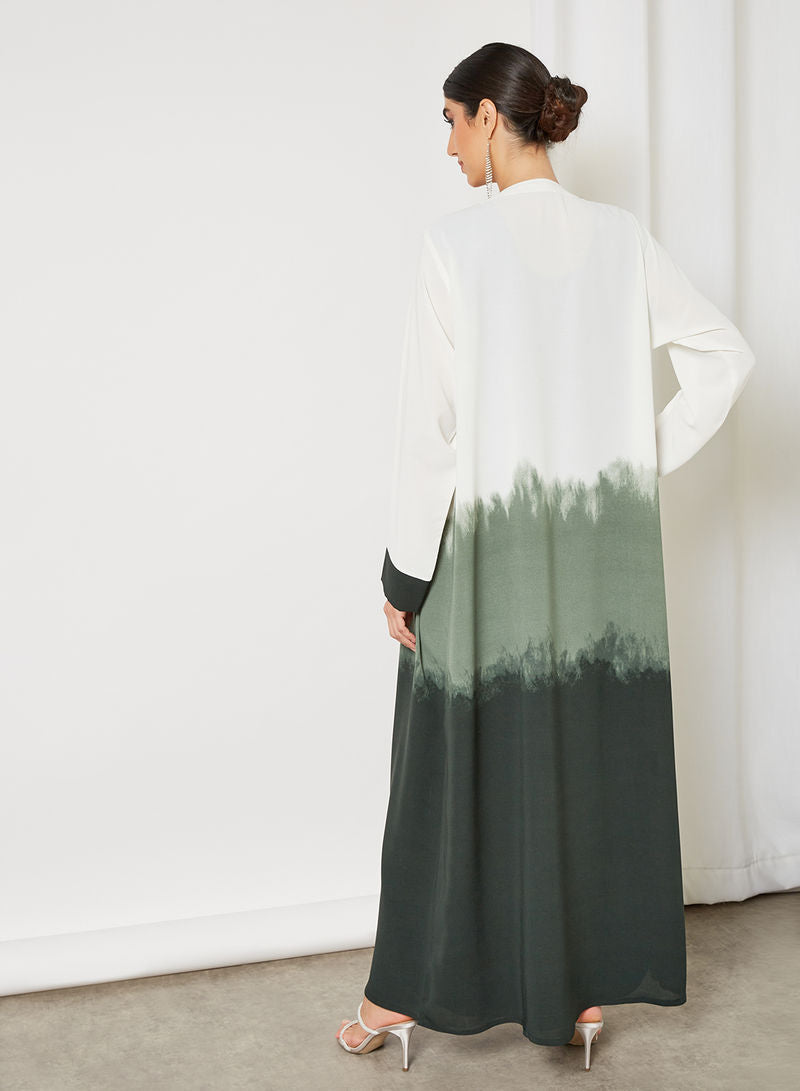 Tie and dye white and green bisht abaya with inner | Bsi3404