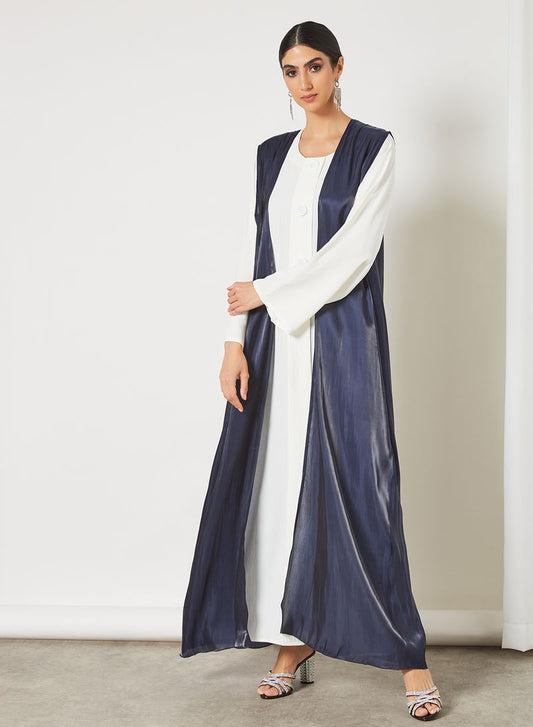 Satin upper abaya with full sleeves button embellished inner | Bsi3426