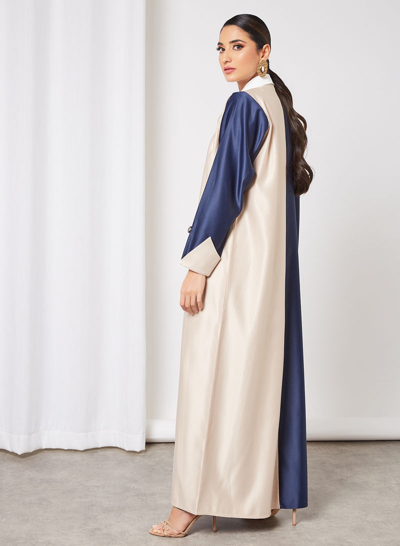 Dual-Shaded Cuff Style Bisht Abaya, Accentuated With A Coat Collar And Adorned With Embellished Buttons For Added Elegance | Bsi3431