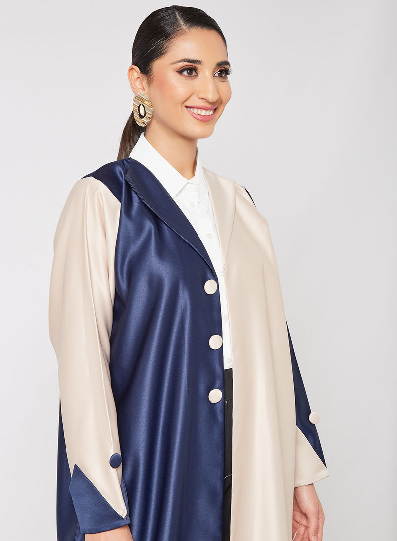 Dual-Shaded Cuff Style Bisht Abaya, Accentuated With A Coat Collar And Adorned With Embellished Buttons For Added Elegance | Bsi3431