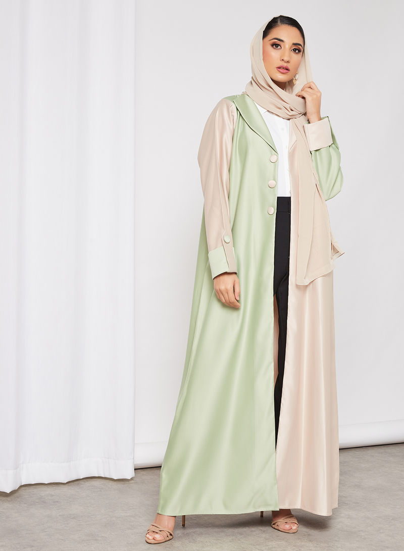 Dual-Shaded Cuff Style Bisht Abaya, Accentuated With A Coat Collar And Adorned With Embellished Buttons For Added Elegance | Bsi3432