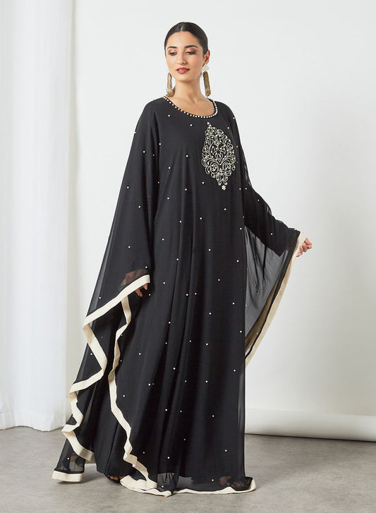 Bsi3450-Farasha style beads embellished abaya