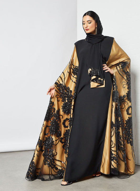 Bsi3496-Farasha style sequin embellished abaya