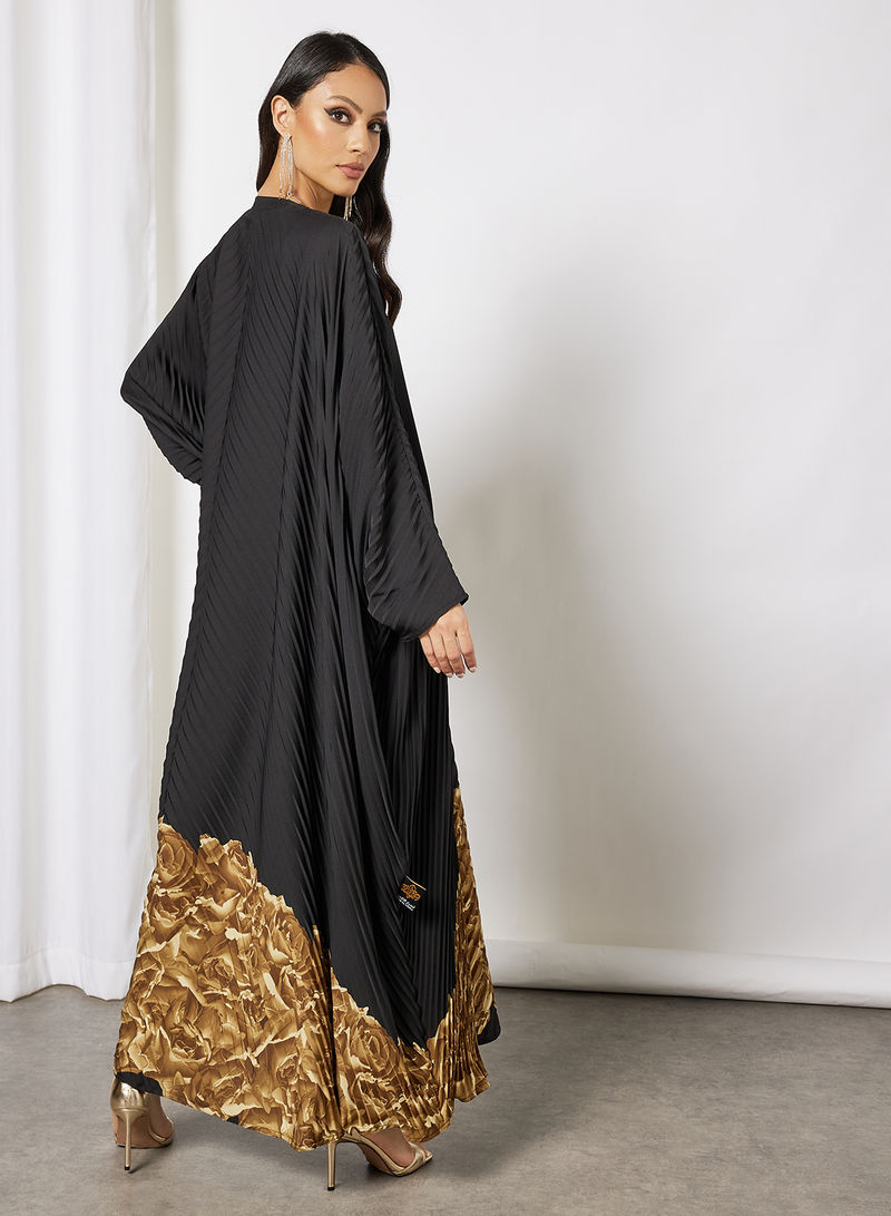 Bsi3621-Modest pleated self printed farasha abaya