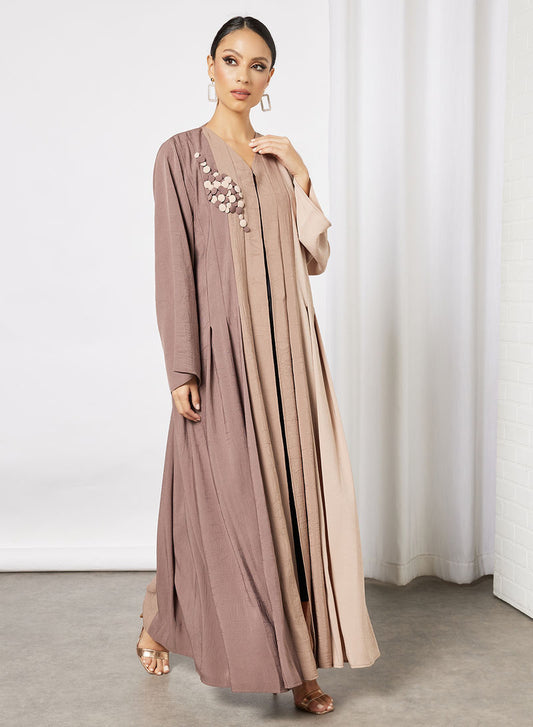 Bsi3667-Button embellished triple shaded abaya